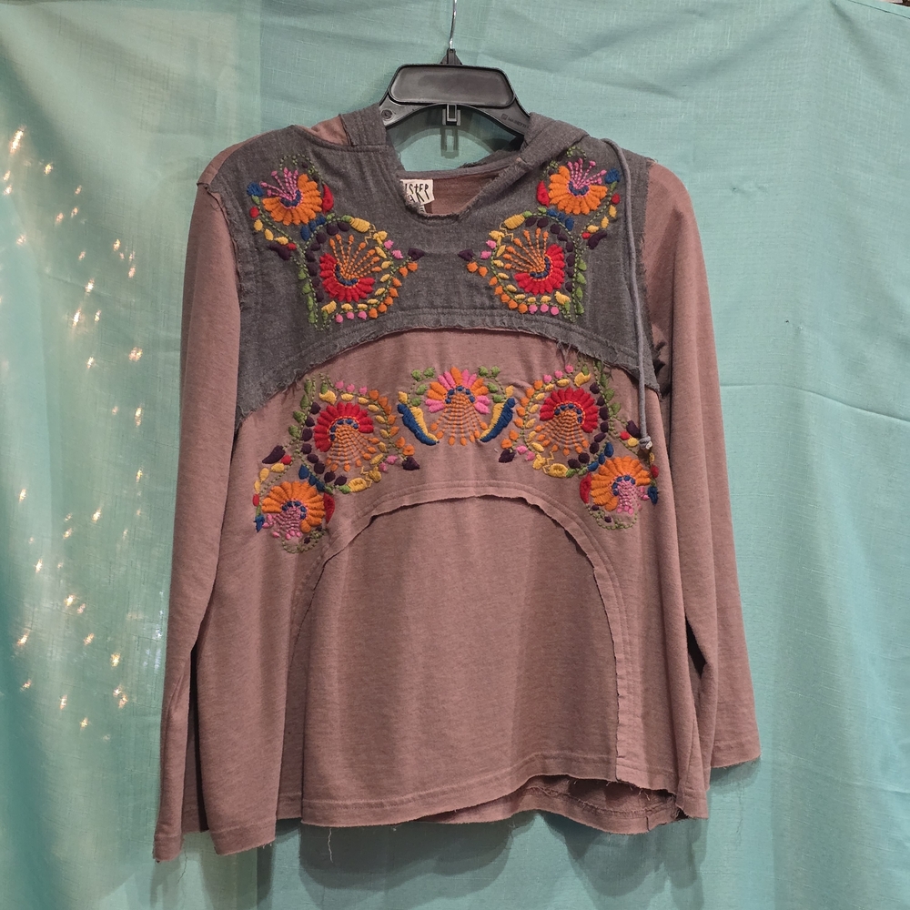 Sister Mary XS Cropped Hoodie With Colorful Floral Embroidery